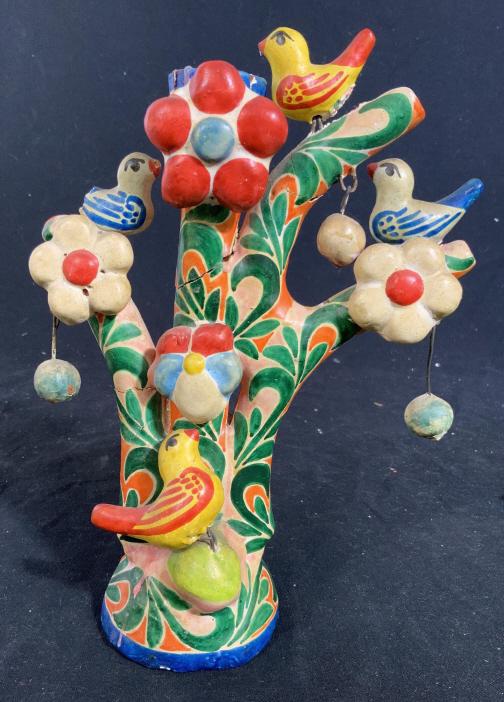 Hand Painted Bird Form Candlestick Pottery: Ceramics, arts and crafts, south of the border, Mexico, day of the dead, ceramic has chips, wear, measures ht 9.5 inches decorative arts and accessories, shelf piece, tableware tabletop decor