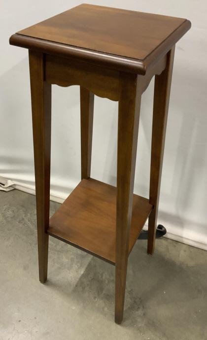 Vintage Wood Pedestal Table: Arts and crafts style end table, side table, plant stand, occasional table measures ht 32 inches, app 11 inches square at base