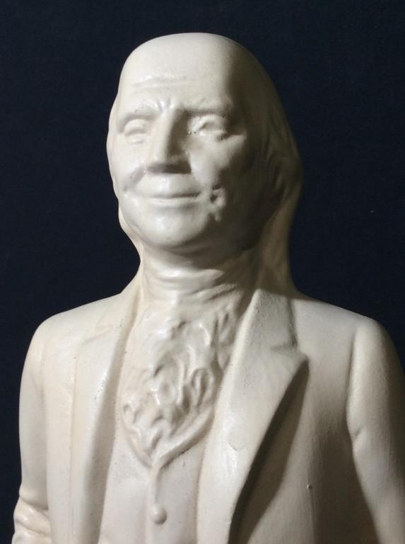 RARE Antique Patriot Series Liquor Decanter: Antique liquor Decanter Of Benjamin Franklin. Bourbon Decanter. Measures approximately 15 inches tall. Some chips and markings. Top is between back shoulder blades. Rare, Benjamin Franklin, liquor, De