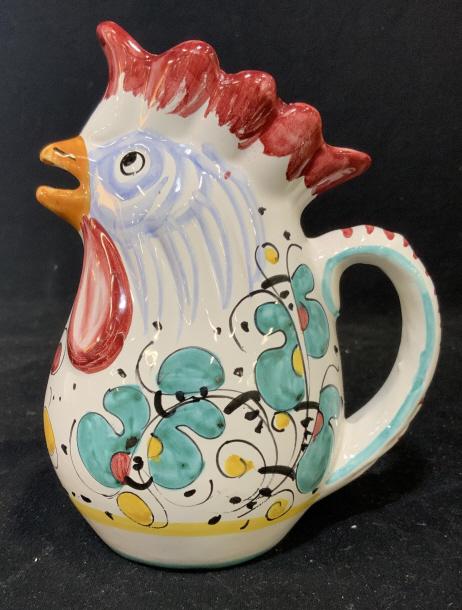 Made in Italy Ceramic Rooster Pitcher: Vase, vessel, jug, ewer, decorative accessory, tableware, marked Made in Italy, ceramics, measures ht 7 inches