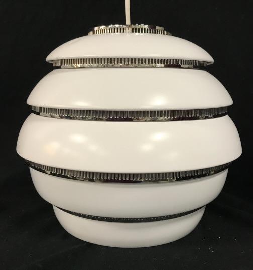 ARTEK A331 Beehive Pendant Light By Alvar Aalto: Artek’s A331 Beehive Pendant light is a beloved classic designed by Alvar Aalto in 1953, color White and Chrome, New In Box, measures approximately 12 inches tall x 13 inches in diameter, Also known