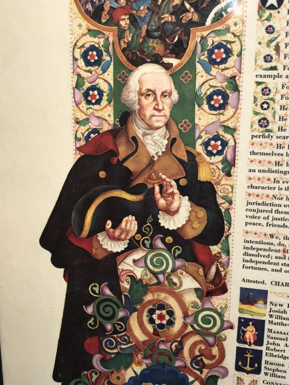Arthur Szyk Declaration of Independence Litho: Lithograph Of Arthur Szyk’s illuminated Declaration of Independence. Signature in print in lower right corner, along with copyright 1953 Julia Szyk in lower right corner. Lithograph is set against b