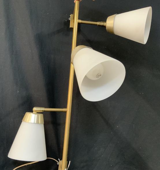Mid Century Modern Wall Mount Light Fixture: Vintage wall light tubular brass center with three brass arms and opaque glass cone lights, length app 33 inches, MCM lighting, MCM wall decor, Each Light can be moved in any direction