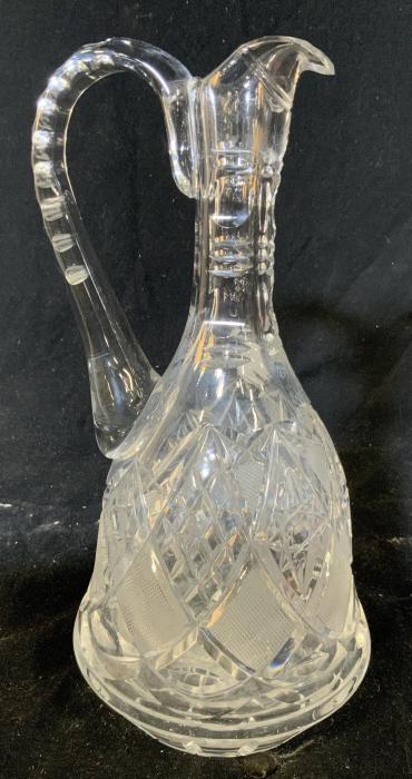 Vintage Cut Glass Crystal Decanter: Ewer, Pitcher, carafe, Vessel, Vase, tableware, measures app 11 inches