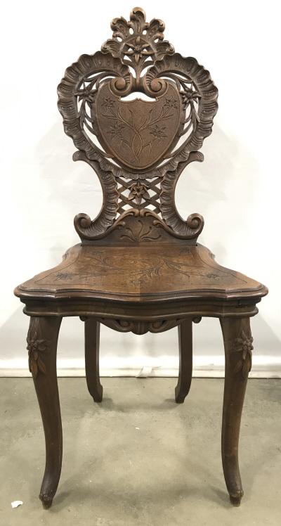 Vintage Rococo Style Carved Wooden Side Chair: Vintage Rococo Style Carved Wooden Side Chair with floral and scroll design, some minor surface scratches, measures approximately 39 inches tall x 17.5 inches wide x 17 inches. Side Chair, Accent Chai