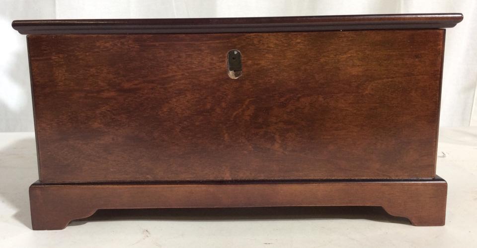 MAHOGANY JEWELRY BOX: Vintage Box from The Bombay Co. - Marked On Underside. from 1992. Made in Taiwan. Top compartment lifts out for larger open area. compartment will have approx 2.5 in of clearance depth once top tray i