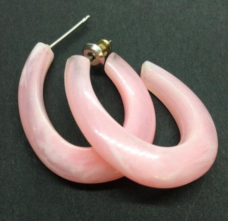 Pink Toned Composite Earrings: Pink toned composite material earrings, measures approx 1 in long. jewelry fashion accessories, wearable, Ladies vintage costume estate jewelry. 4