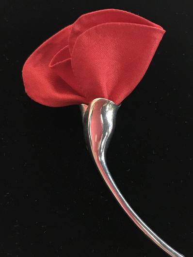 TIFFANY&CO Sterling Elsa Peretti Amapola Brooch: Tiffany & Co. Elsa Peretti Amapola Sterling Silver Red Silk Poppy Flower Brooch Pin, with sueded Box, Marked on under clasp Tiffany & Co an illegible signature 925 Spain, No condition issues noted, me