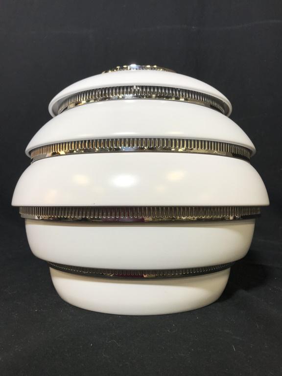 ARTEK A331 Beehive Pendant Light By Alvar Aalto: Artek’s A331 Beehive pendant light is a beloved classic designed by Alvar Aalto in 1953, color White and Chrome, measures approximately 12 inches tall x 13 inches in diameter, Also known as the Beeh