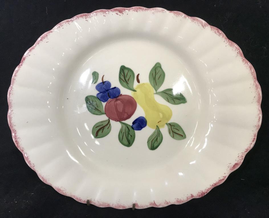 Vintage Hand Painted Fruit Motif Ceramic Platter: Vintage Hand Painted Fruit Motif Ceramic Platter, measures approximately 14 inches long x 11.5 inches wide, some crazing to glaze. Vintage Platter, Serving Plate, Hand Painted Ceramics, Vintage. 2