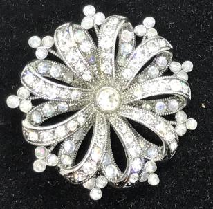 Lc Marcasite Vintage Style Brooch Pin: Clear crystal rhinestone set into marcasite. Has ‘Lc’ on underside, possibly designer Lauren Conrad logo. 2 1/4 in. diameter. Designer Brooch, Designer Fashion Jewelry, Marcasite Pyrite Metal, Bri