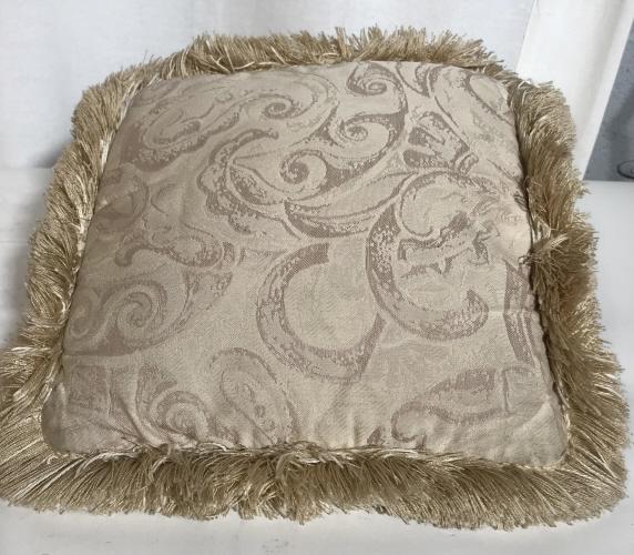 Damask Fringe Decor Throw Pillow: All monochrome, pillow form sewn in, cotton thread fringe and swirl & paisley damask design. 13 x 13 in. Soft fabric. Home Decor, Sofa Pillow, Sofa Accessory, Damask Pillow, Fringe Trim, Home Decorati