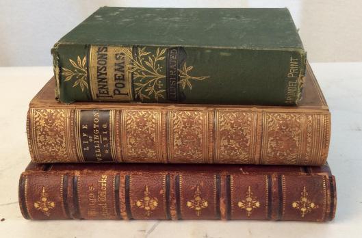 Set 3 vintage books: 3 vintage books. Books are titled, “The Life Of Arthur Duke of Wellington” by GR Gleig MA FRGS , “The Poetical Works Of John Milton” by GALL & INGLIS, “Tennyson’s Poems” by ARUNDEL PRINT