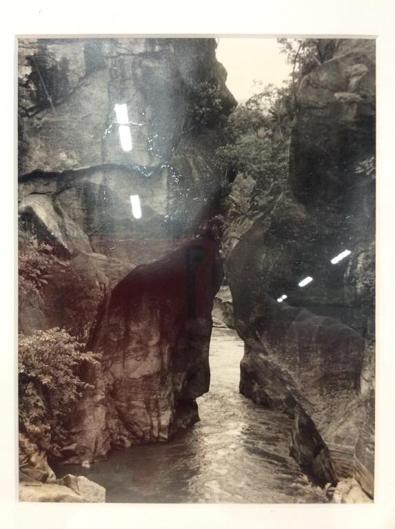 Outdoor Photographic Print: Photographic print depicts an outdoor scene of a stream. Piece measures approx 15 inches tall 12inches wide. Piece is professionally framed and matted with black toned frame . fine art home decor and 