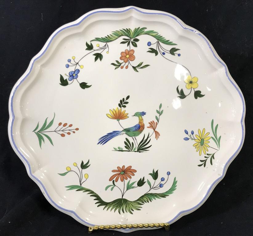 GIEN France Bird of Paradise Ceramic Platter Plate: GIEN France Oiseaux de Paradis Fine China ceramic platter plate with floral and bird motifs. Measures approx 11.75 by 12.25 inches in length and width. Marked on underside for GIEN France. Might need