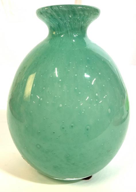 Sea Foam Green Art Glass Vase: Hand formed vase, vessel, table ware, decorative accessory, New from Country Willow Fine Home Furnishings in Bedford Hills, New York, new inventory, measures ht app 6.5 inches, diameter app 5 inches, 