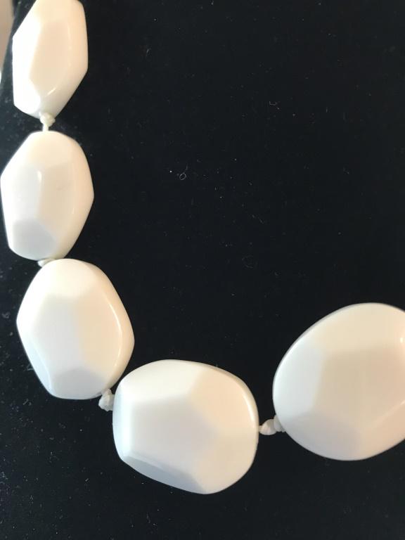 Chunky Faceted Bead Necklace By Ralph LAUREN: Care of Ralph Lauren/Carolee Head Jewelry Designer Showroom Inventory. Marked by Jewelry Designer as Ralph Lauren piece with tag. App 18 in. Gold tone metal, with mild discoloration. White Chunky Face