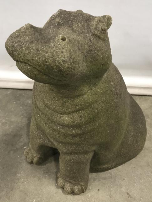 Paul Bellardo Cast Plaster Smiling Hippo Sculpture: 1980s Paul Bellardo for Austin Productions Cast Plaster Hippo Sculpture. P. Bellardo signature appears behind front foot, Austin Prod 1980 appears along back of hippo. Hippo is seated. Measures approx