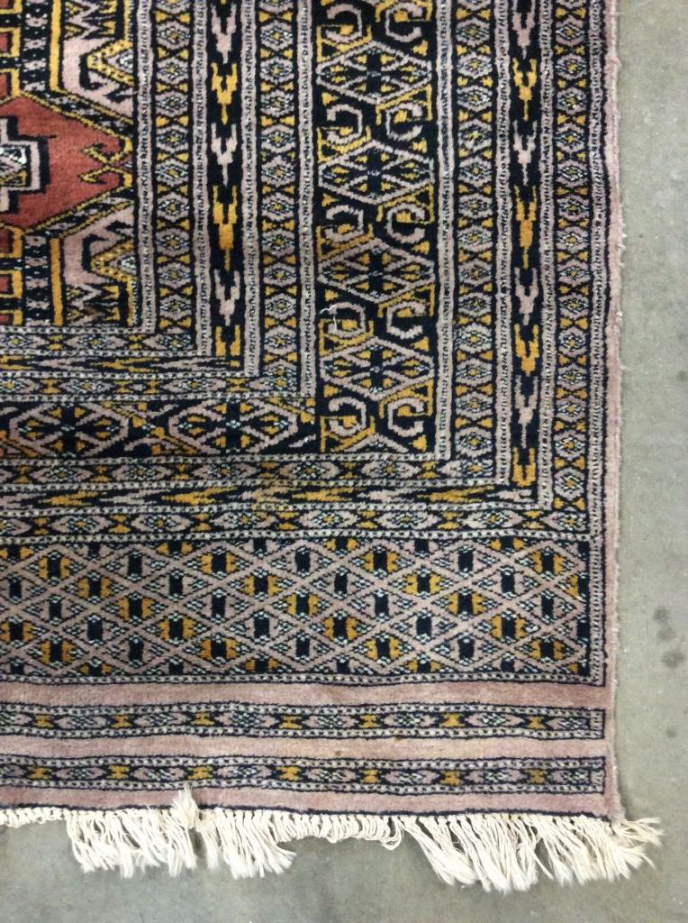 Vintage Handmade Wool BOKHARA Rug: Rug is handmade and wool. Piece is vintage Possibly antique. Piece has Bokhara style design. Contains tones of beige, cream, yellow, and navy. Rug has small fringes. home decor, home accent, textile a