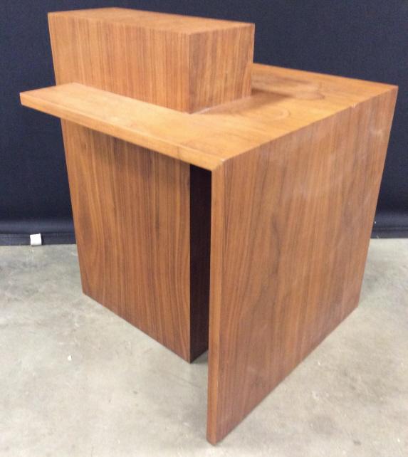 LAWRENCE MACKLER MCM Cubist End Table: Mid Century Modern Cubist End Table by LAWRENCE MACKLER in the style of FRANK LLOYD WRIGHT. Piece has a light chocolate tone. Mid Century Modern Table, Mid Century Modern Furniture, Cubist Furniture.