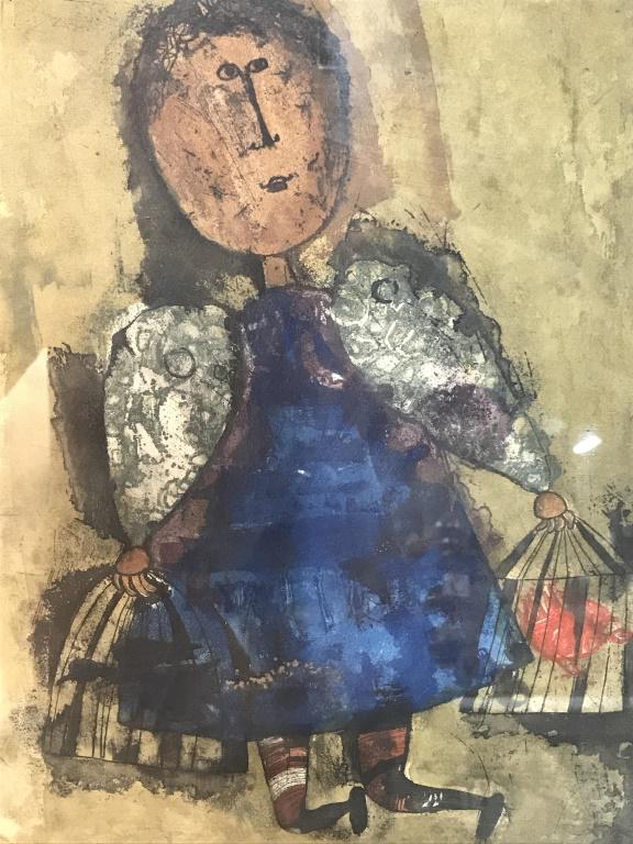 Signed Graciela Rodo BOULANGER Engraving: Signed Graciela Rodo BOULANGER in pencil in lower right corner. Numbered 92 / 100 in lower left corner. C. 1966 engraving titled ‘ THE SELLER OF BIRDS,’ artwork depicts young girl carrying two bir