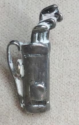 Lapel Golf Club Pin: Vintage Silver Tone Pin of golf clubs in golf bag. Metal discoloration to finish. Less than 1 in long. Golf Pin, Lapel pin, Golf, Sports Pin, Golpher, Golph Collectible, Fashion Accessory, Wearable Ac