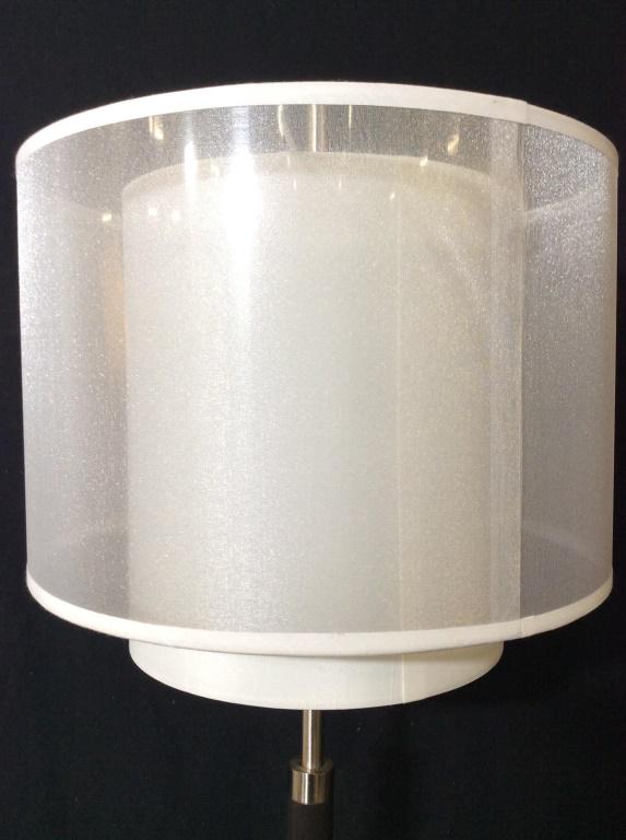 Table Lamp W White Toned Shade: Lamps is metal. Base of lamp is round. Shade is white toned and round. Piece measures approx 30 inches tall 14 inches wide with shade. home lighting, home accessory, table lamp, office light, 6