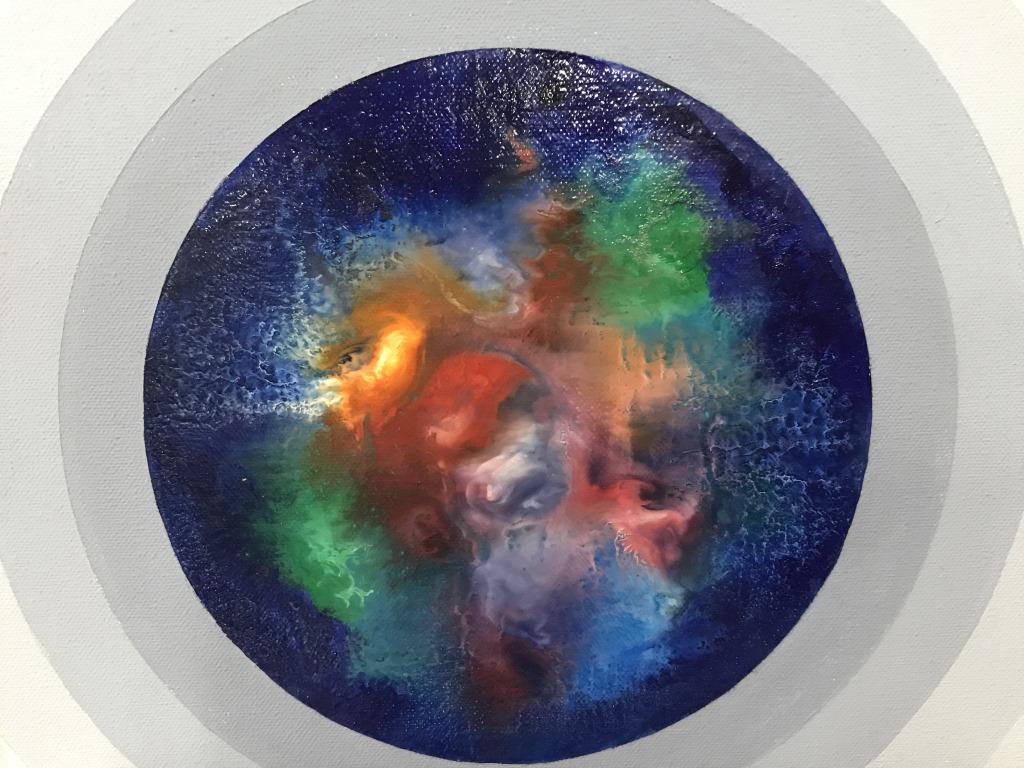 Verso Signed BEKER Acrylic on Canvas, Mandala: Verso signed BEKER, attributed to Gisela Becker (Swiss b. 1932). Acrylic painting on canvas depicts mandala style motif. Titled ‘Negative & Positive #13’ and dated 1978 on verso. Canvas is set in