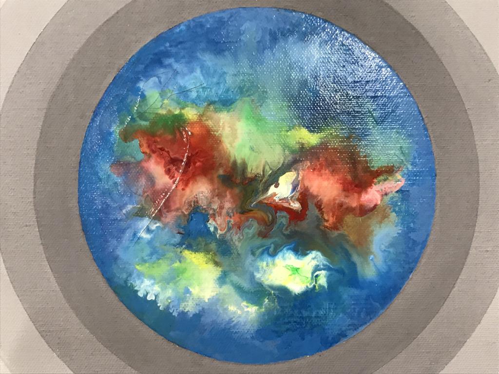 Verso Signed BEKER Acrylic on Canvas, Mandala: Verso signed BEKER, attributed to Gisela Becker (Swiss b. 1932). Acrylic painting on canvas depicts mandala style motif. Titled ‘Negative & Positive #14’ and dated 1978 on verso. Canvas is set in