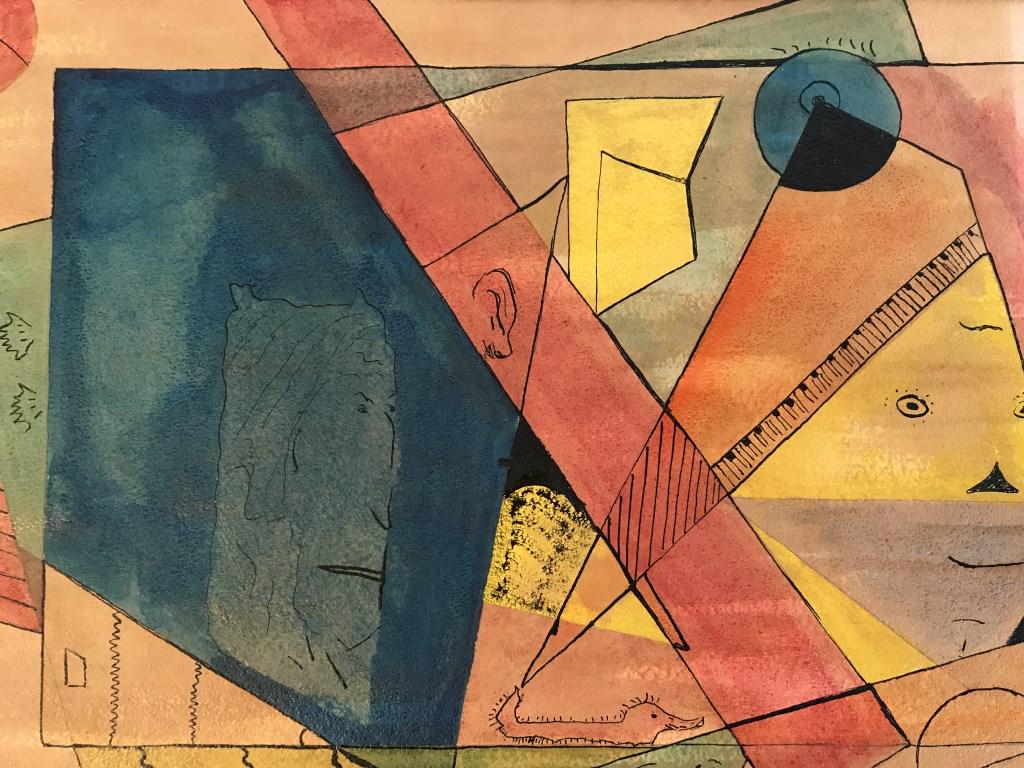 Initial Signed Mixed Media,Attrib. to Hans Hoffman: Initial signed HH in lower left corner, attributed to Hans Hoffman (German-American, 1889-1966). Mixed media artwork depicts abstract composition of geometric shapes, colors, and faces. Lot includes d