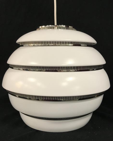 ARTEK A331 Beehive Pendant Light By Alvar Aalto: Artek’s A331 Beehive pendant light is a beloved classic designed by Alvar Aalto in 1953, color White and Chrome, New In Box, measures approximately 12 inches tall x 13 inches in diameter, Also known