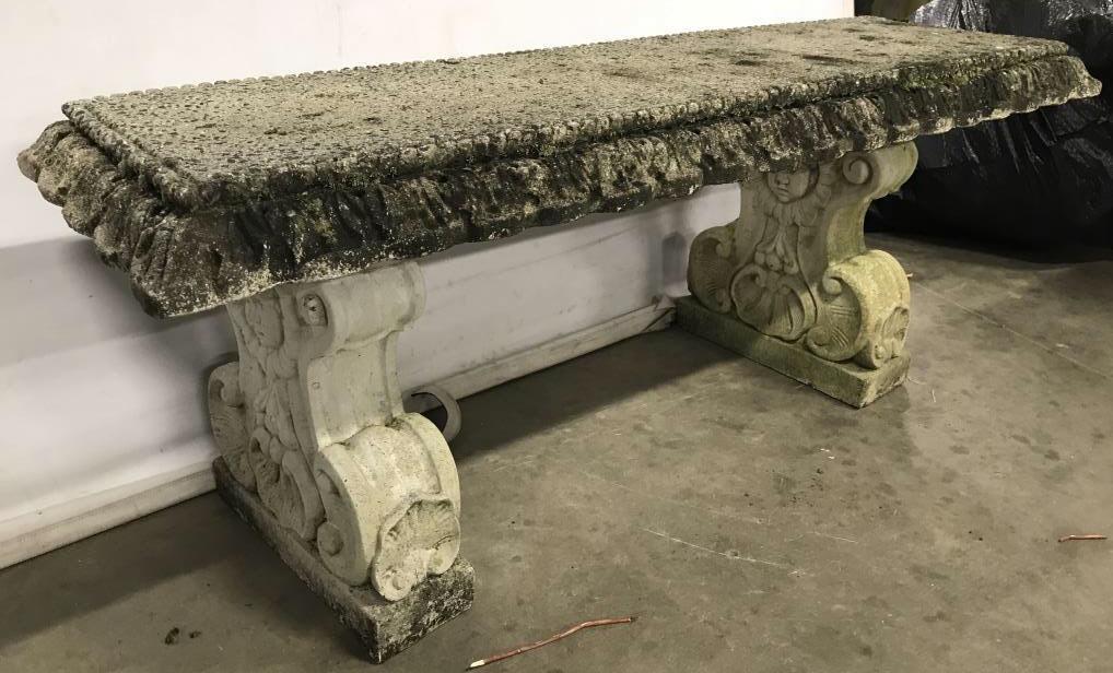 Outdoor Cement Garden Bench: Garden Bench is Cement. Measures approximately 48 inches long 20 inches tall 16 inches deep. bench, outdoor garden seating, home furnishings and accessories 6