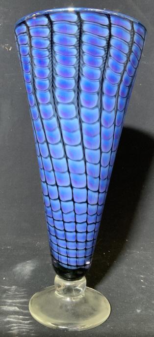Signed Tall Blue Violet Art Glass Vase: Signed illegibly on underside, dated 1991, vintage Art Glass Vase, Vessel, Table ware, decorative arts and crafts, measures ht app 15 inches diameter app 7 inches