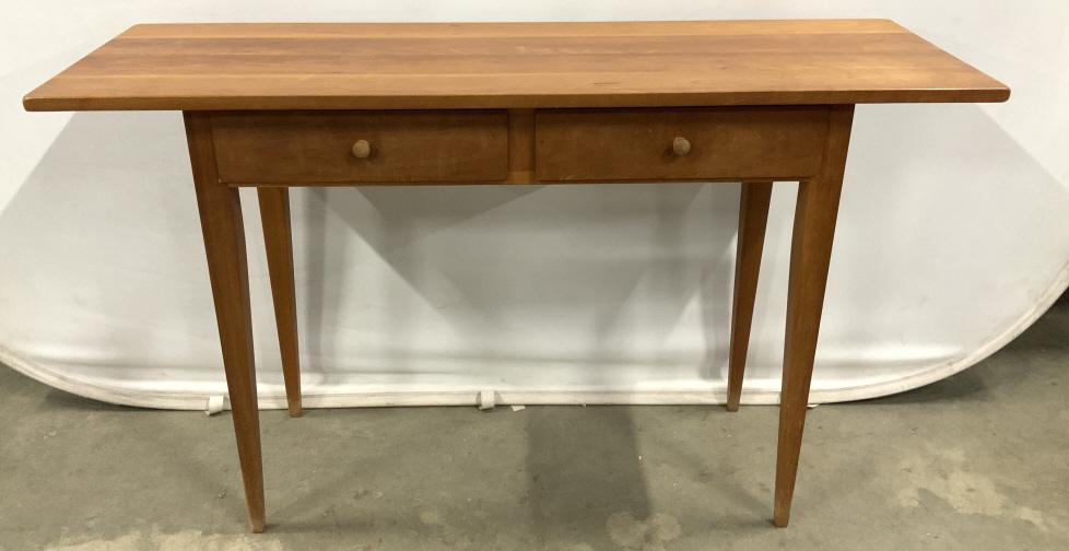 Asher Benjamin & Co Cherry Wood Console Table: Asher Benjamin & Co Cherry Wood Console Table With two drawers, marked on Side of right drawer Asher Benjamin & Co All American Furniture, measures approx 48 inches long x 16 inches deep x 29 inches t