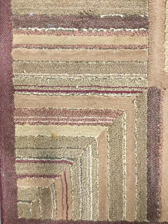 LISBON MANCINI Wool Rug: Rug is wool. Contains tones of beige, brown, & maroon. Piece measures approx 129 inches long 94 inches wide. Contain some wear and furniture marks, home accessories, home accent, home decor, carpet, a