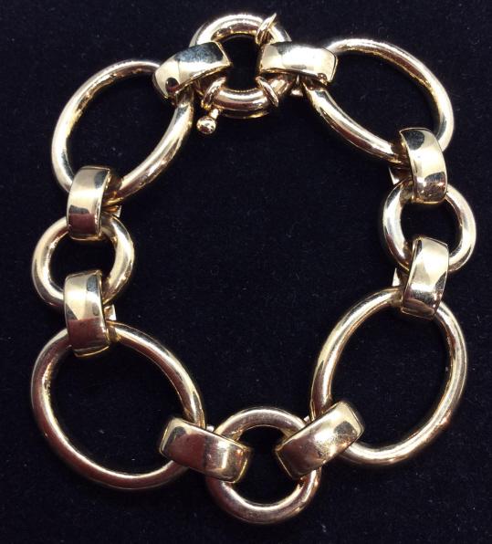 Gold Tn Link Chain Fashion Bracelet: alternating oblong and round links, sizable, 7 in. long. Stylish Spring Ring Clasp. Comes with gift pouch. Fashion Bracelet, Chain Link Bracelet, Gold Tone Chain, Fashion Accessory, Classic Chain Link