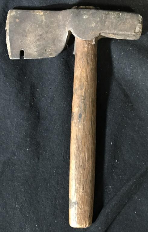 Vintage Woodcutting tool: Vintage wood cutting tool/hammer. Wear present on piece. Piece measures approx. 9.25 inches long, and 6 inches wide at the head. Outdoors, wood cutting tool, hatchet, tools. collectible 9
