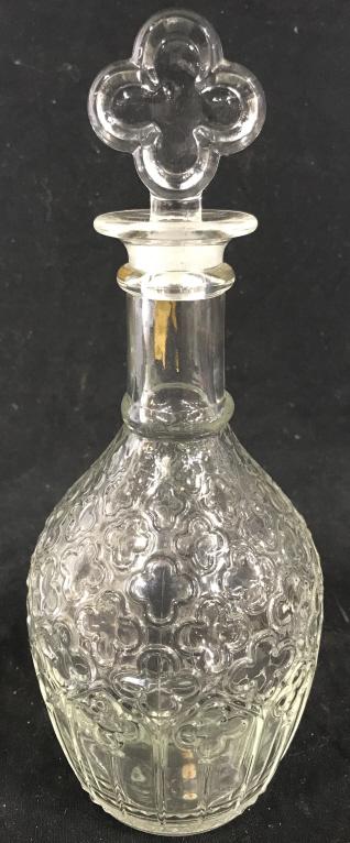 TIFFANY & CO Glass Decanter W Stopper: Underside reads DESIGNED BY TIFFANY & CO. Decanter is glass and includes stopper 11 inches tall 4.5 inches wide. decanter, barware, shelf peice, collectible 6