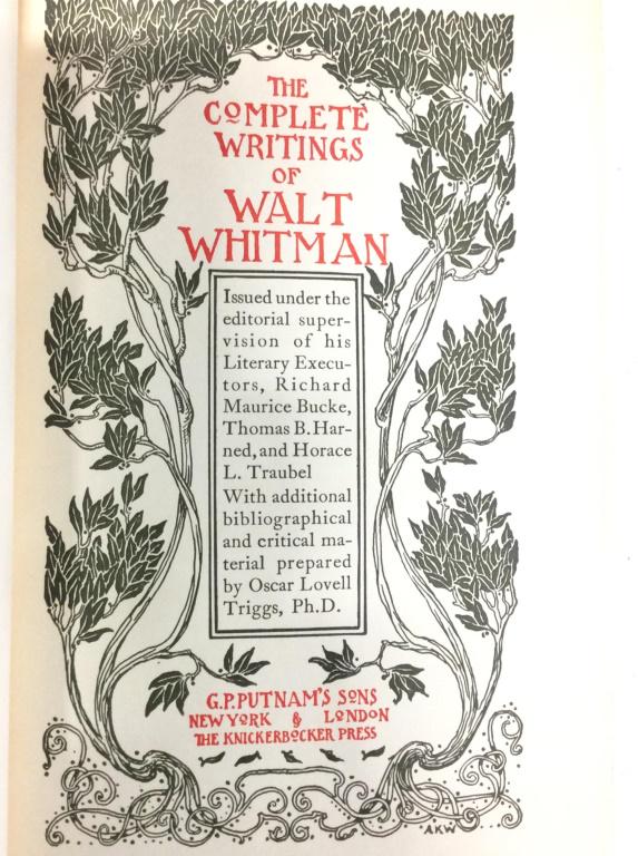Group Lot Antique WALT WHITMAN Books: Collection of antique Walt Whitman works, bound in what appears to be leather. Some volumes are missing. Pieces measure 9.2 inches H, 6.25 inches W, and has a depth of 1.4 inches. Antique books, Walt 