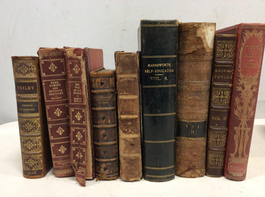 Group Lot Antique Book Collection: Collection of antique books, the books come from a wide array of authors, and include a large number of works. Some of the books’ bindings have deteriorated to varying degrees. The books are bound i