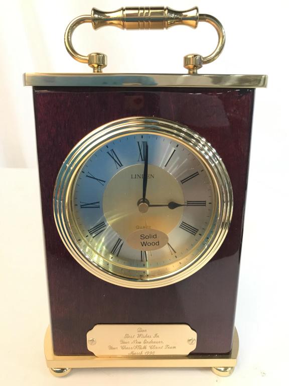 Monogrammed LINDEN Desk Clock: Measures approximately 8 inches tall 5 inches wide, desk clock, collectible time piece, decorative accessories, home accent, mantel piece, decor, shelf piece,