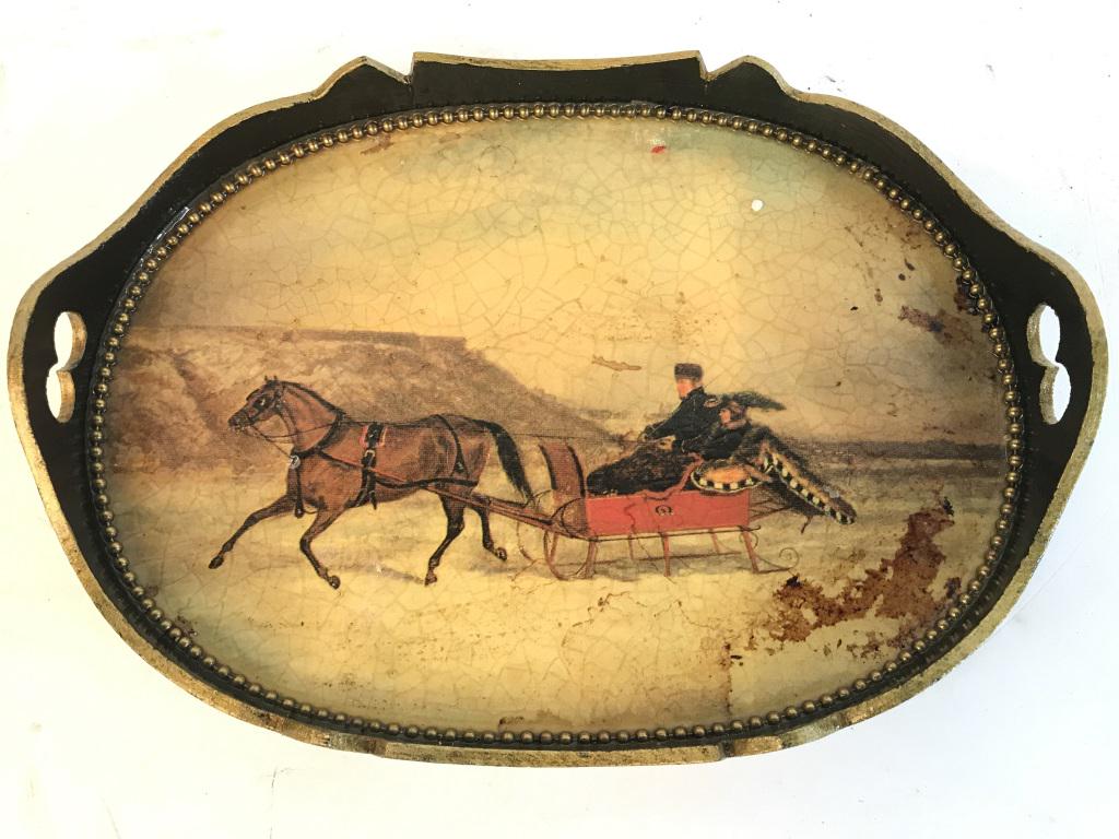 Lacquered Petite Sized Wooden Tray: Tray is lacquered & has 2 handles. Piece has 2 handles. Measures approximately 9.5 inches long 7.5 inches deep. lacquer ware, tray, drinks tray, butlers tray, decorative tableware, 6