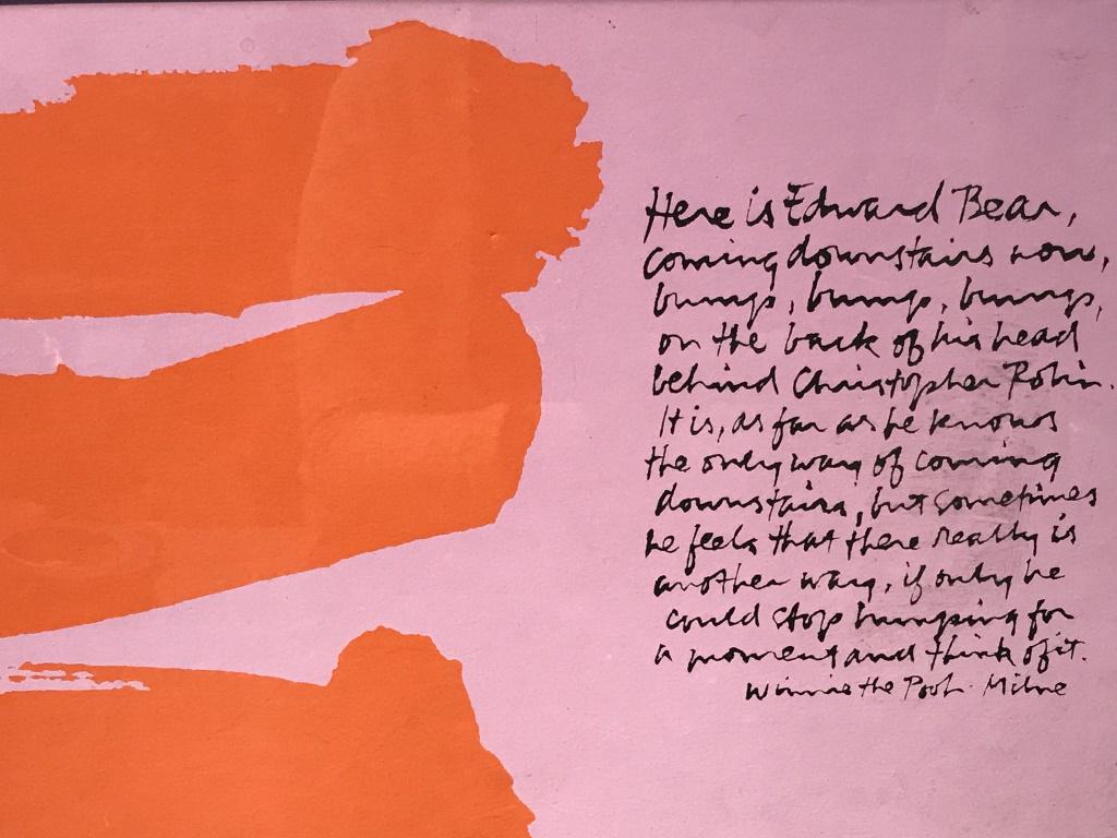 Signed Sister Mary CORITA KENT Serigraph: Signed CORITA in pencil in lower right corner, attributed to Sister Mary Corita Kent (American, 1918-1986). ‘E200’ appears in lower left corner. Serigraph features quote from AA Milne’s ‘Winni