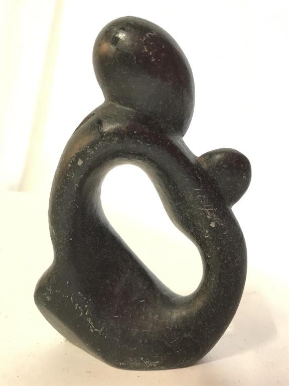 Soapstone Mother & Child Sculpture: Sculpture is black toned. Piece appears to be soapstone. Measures approx 5 inches tall 3 inches wide. Soapstone sculpture, mother and child sculpture. decorative arts and accessories, figural, fine ar