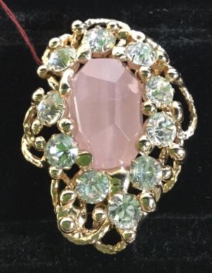 Rose Quartz Center Stone Cocktail Ring: This piece is directly from the personal inventory of former Head Designer for Ralph Lauren / Carolee, personal NYC Showroom Collection. Faceted Rose Quartz & 10 solitaire Crystals (app 5 mm). Stones 