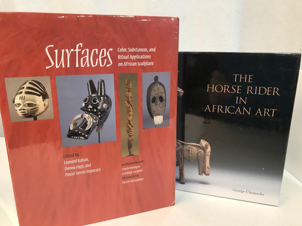 Lot 2 Coffee Table Books On African Art, New: ‘The Horse Rider in African Art’ by George Chemeche, in cellophane wrap. 10 3/4 x 9.5 x 1 1/4 in. ‘Surfaces- Color, Substances, And Ritual Applications On African Sculpture ‘ edited by Leonard