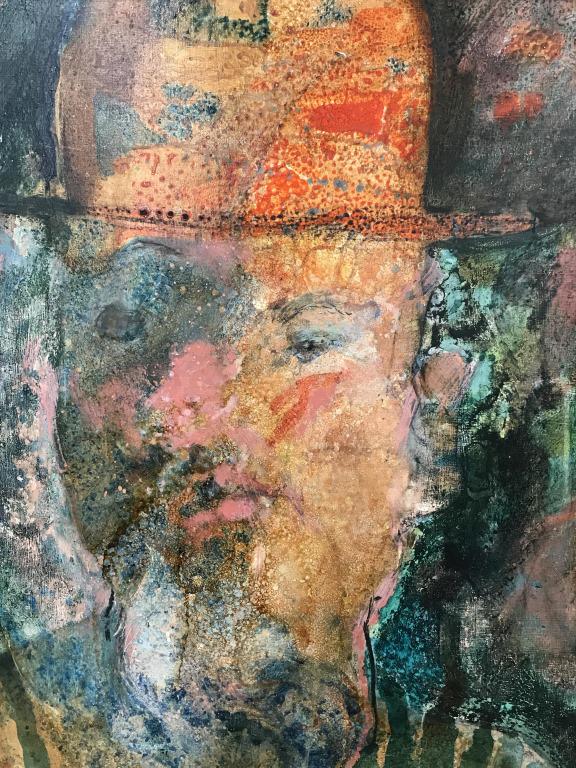 Signed URANOVSKY Acrylic Wash on Board, Portrait: Meyer Uranovsky (South African, b. 1939). Signed URANOVSKY and dated 1986 in lower right corner, also labeled Meyer Uranovsky in handwriting on verso. Acrylic wash painting on board depicts portrait o