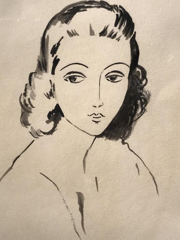 Signed Kees Van DONGEN Ink Drawing, Portrait: Kees Van Dongen (Dutch-French, 1877 - 1968). Signed ‘Van Dongen’ in ink in lower right corner. Ink and watercolor drawing depicts portrait of woman. Artwork is matted and set in gold tone wood fra
