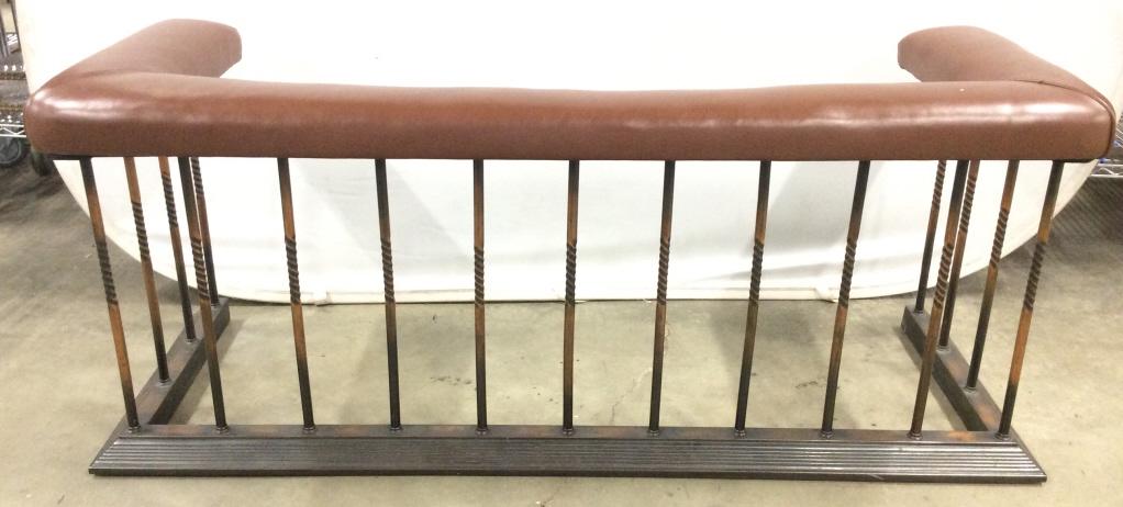 Leather & Metal Fireplace Surround Seat: Piece is metal and seat appears to possibly be genuine leather. Fireplace seat, fireplace surround seat, fireplace surround bench, fireplace bench. home furnishings and accessories, Measures approx 61