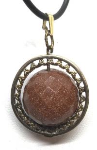 Lot 2 Pendant Necklaces, Druzy Quartz: Faceted Orange Color Druzy Quartz Orb. Rotates 180 degrees within a decorative metal ‘ring’, resembling the planet Saturn. 18 in. black cord, Lobster Clasp. Decorative Silver Tone Metal Pendant, f